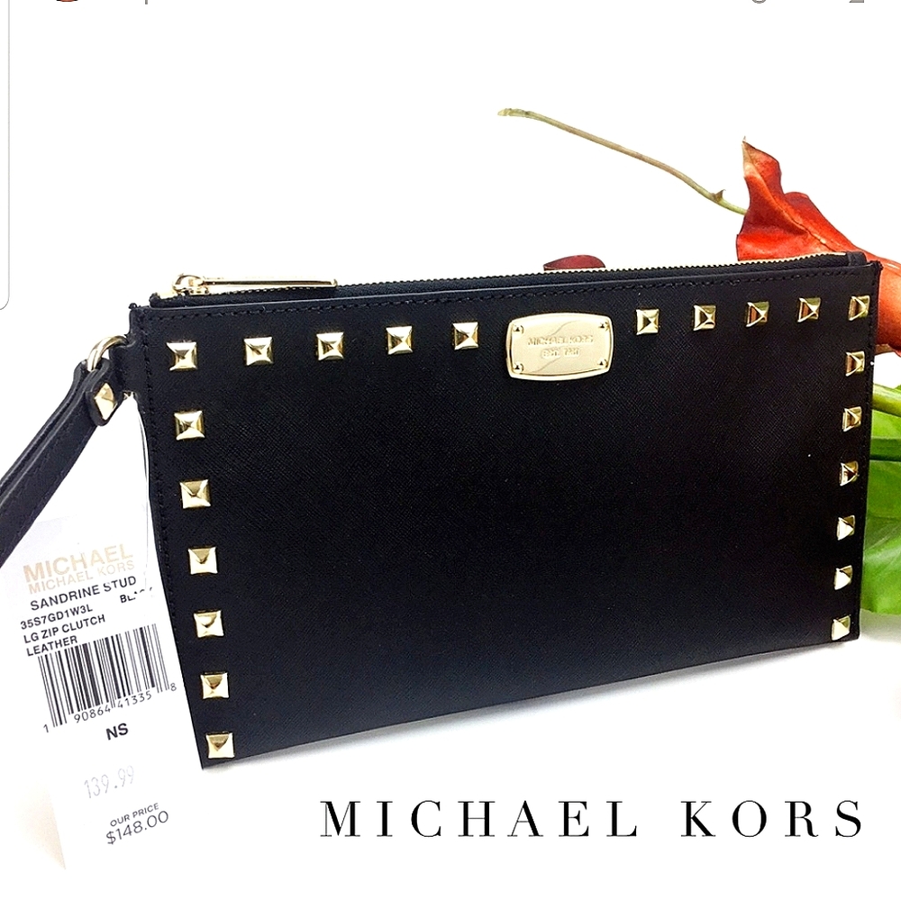 NWT Michael Kors Sandrine Stud Large Zip Clutch